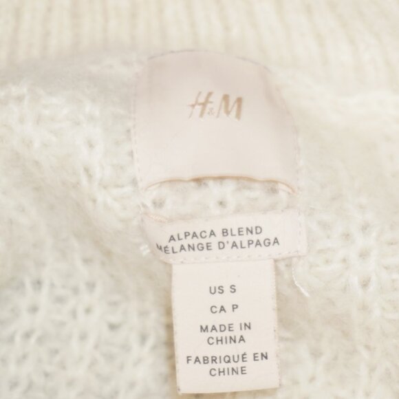 H&M Zip Chunky Alpaca Wool Creme Oversized Cable Knit Funnel Collar Sweater S - Picture 7 of 9